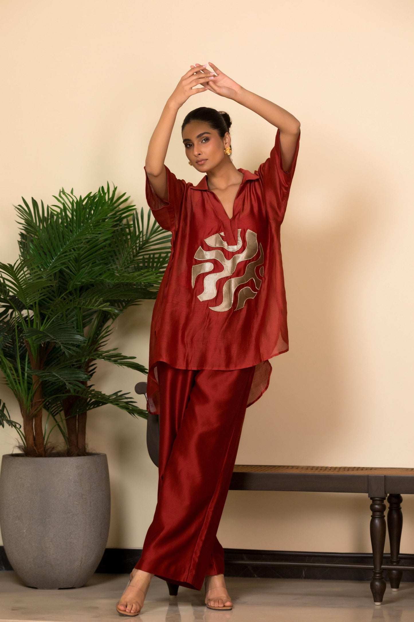 EEDA SILK CENTRE BROCADE PATCH SHIRT SET