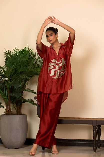 EEDA SILK CENTRE BROCADE PATCH SHIRT SET