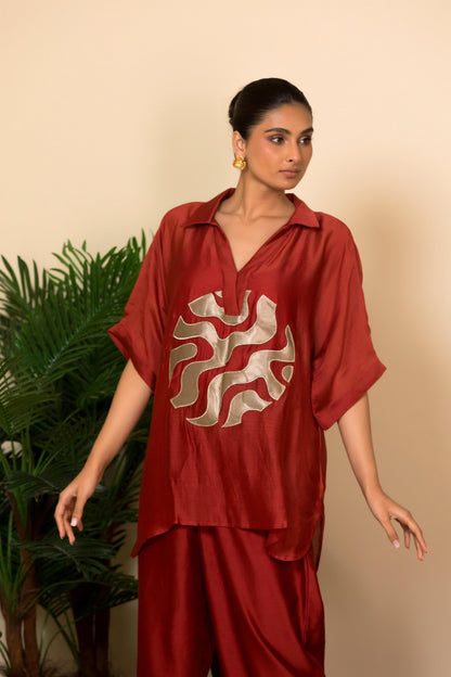 EEDA SILK CENTRE BROCADE PATCH SHIRT SET