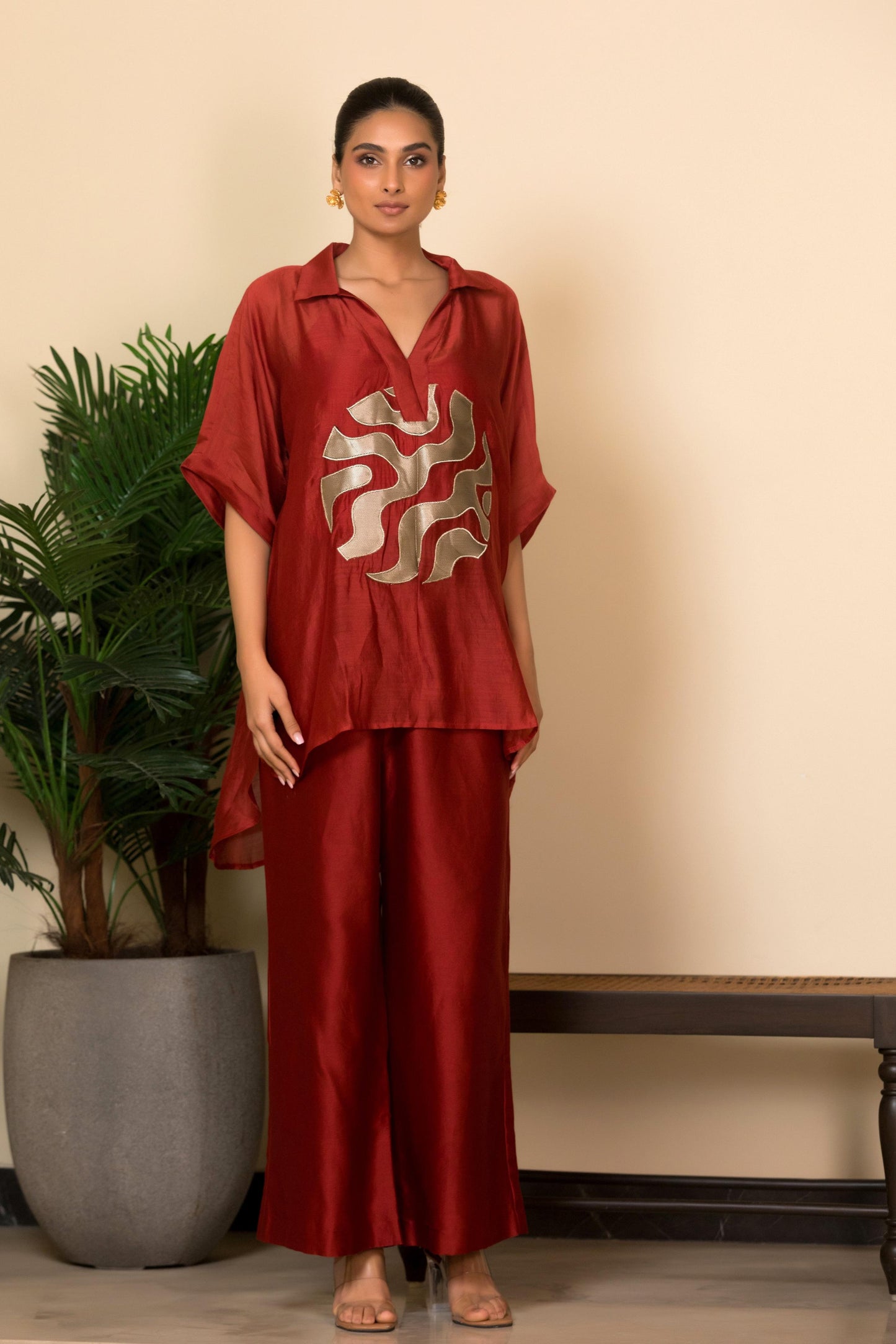 EEDA SILK CENTRE BROCADE PATCH SHIRT SET
