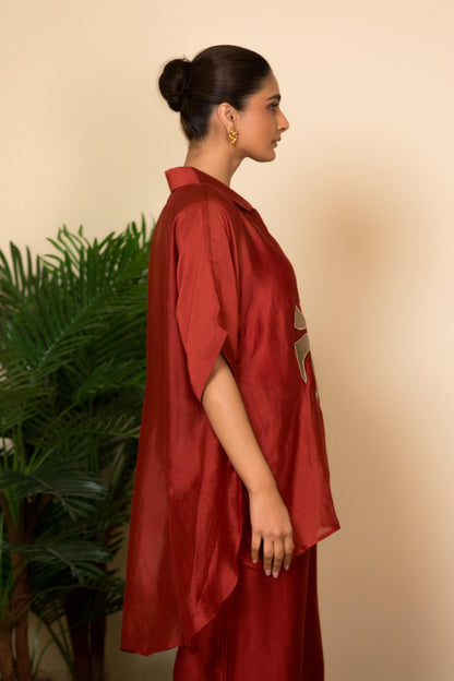 EEDA SILK CENTRE BROCADE PATCH SHIRT SET