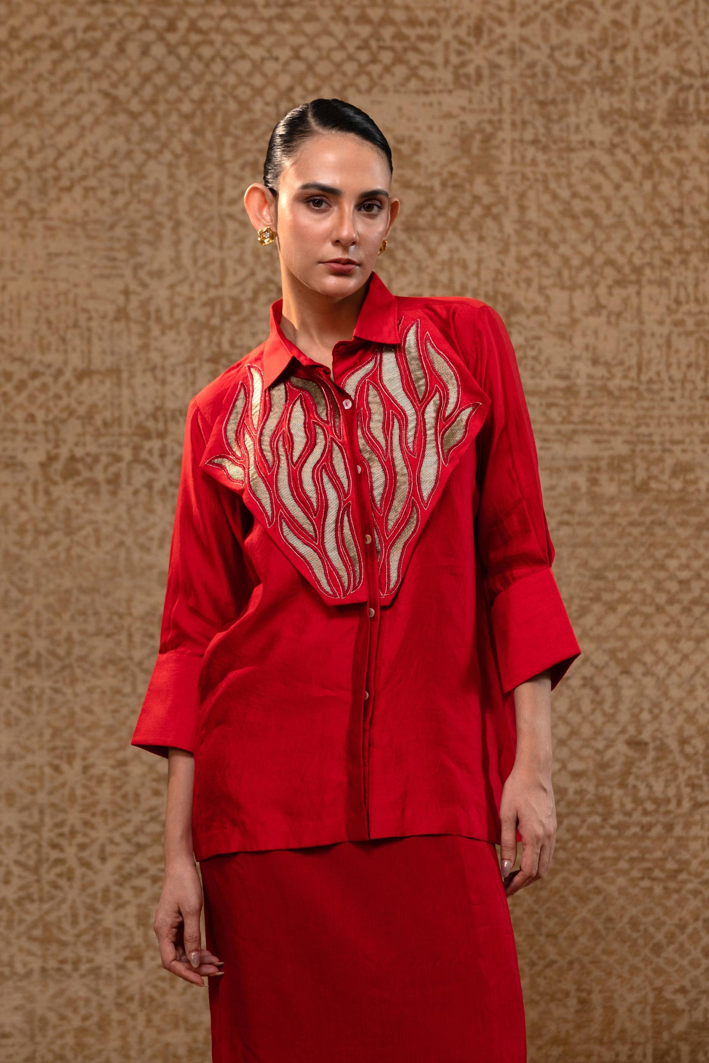 EEDA DIAMOND YOLK SHIRT RED