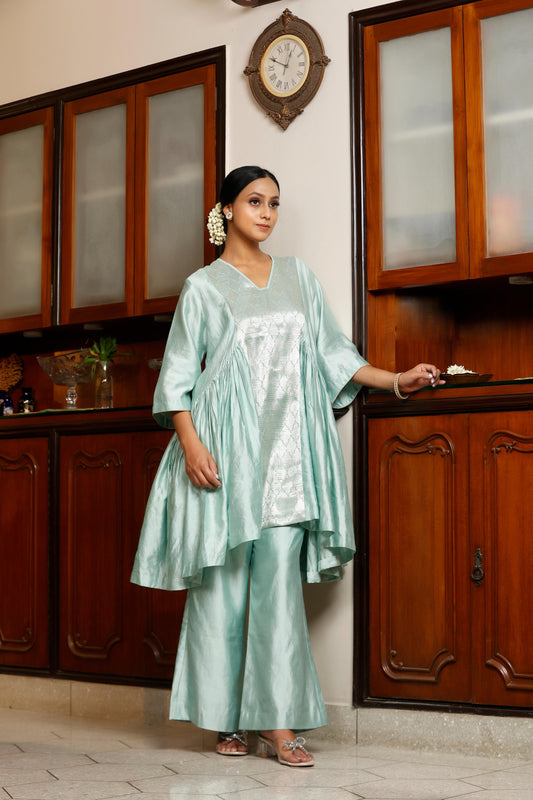 BLUE GATHER KURTA SET