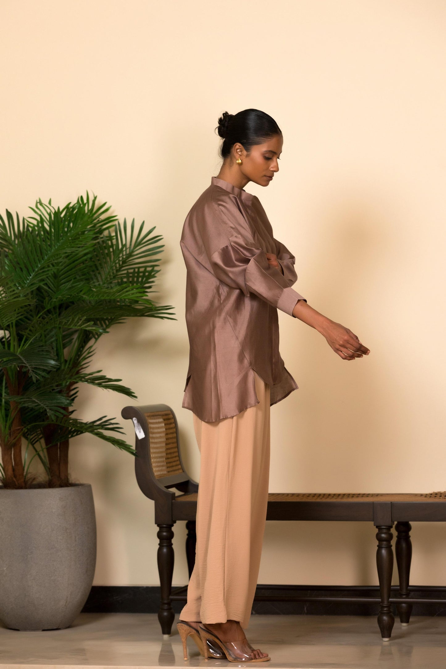 EEDA SILK SHIRT WITH GOLD BROCADE APPLIQUE
