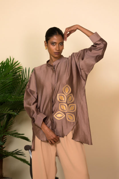 EEDA SILK SHIRT WITH GOLD BROCADE APPLIQUE
