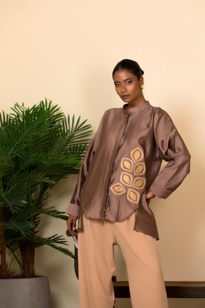 EEDA SILK SHIRT WITH GOLD BROCADE APPLIQUE