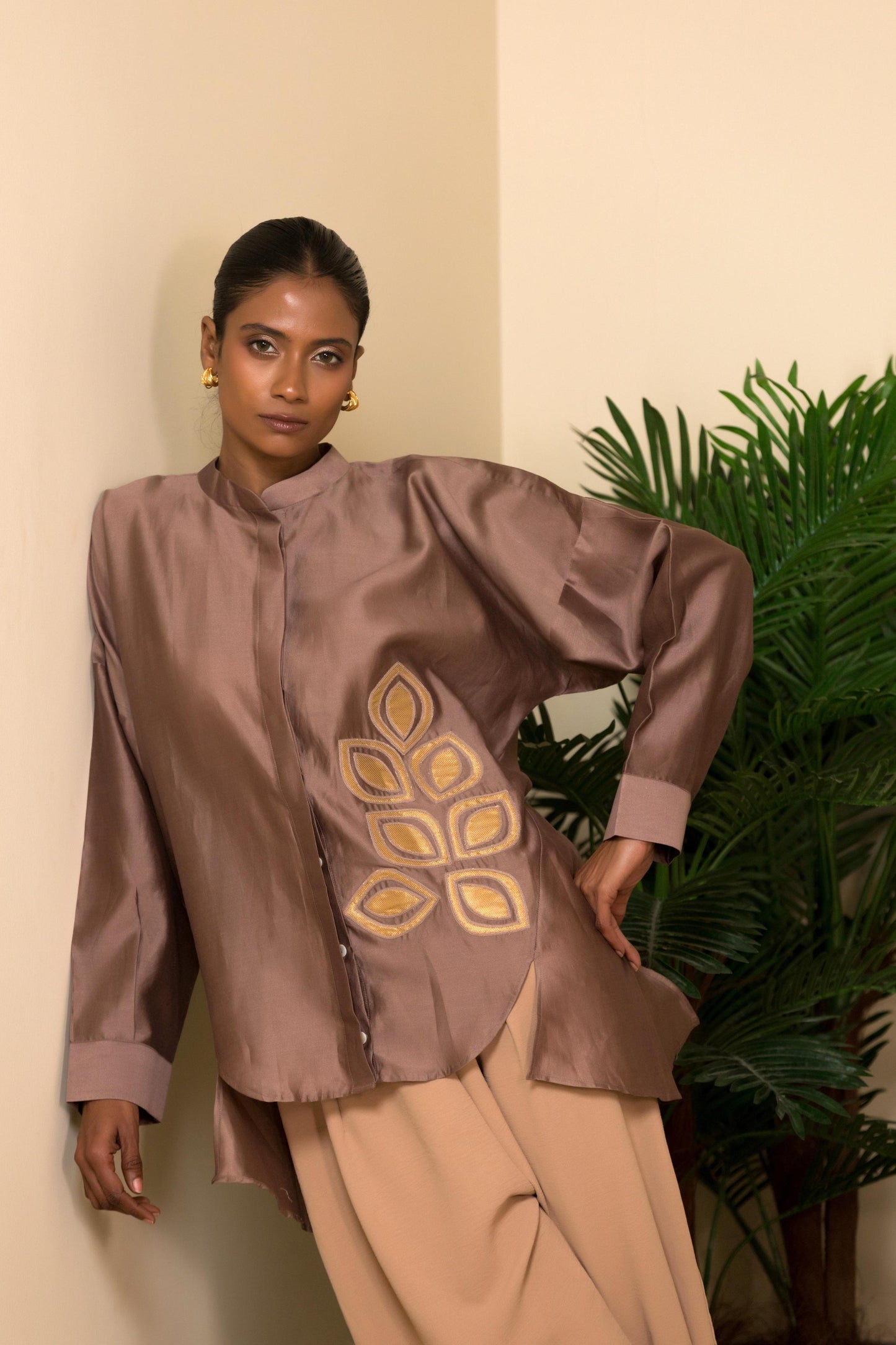 EEDA SILK SHIRT WITH GOLD BROCADE APPLIQUE