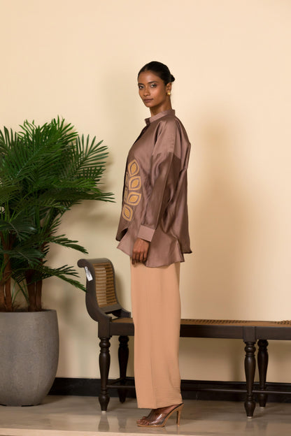 EEDA SILK SHIRT WITH GOLD BROCADE APPLIQUE