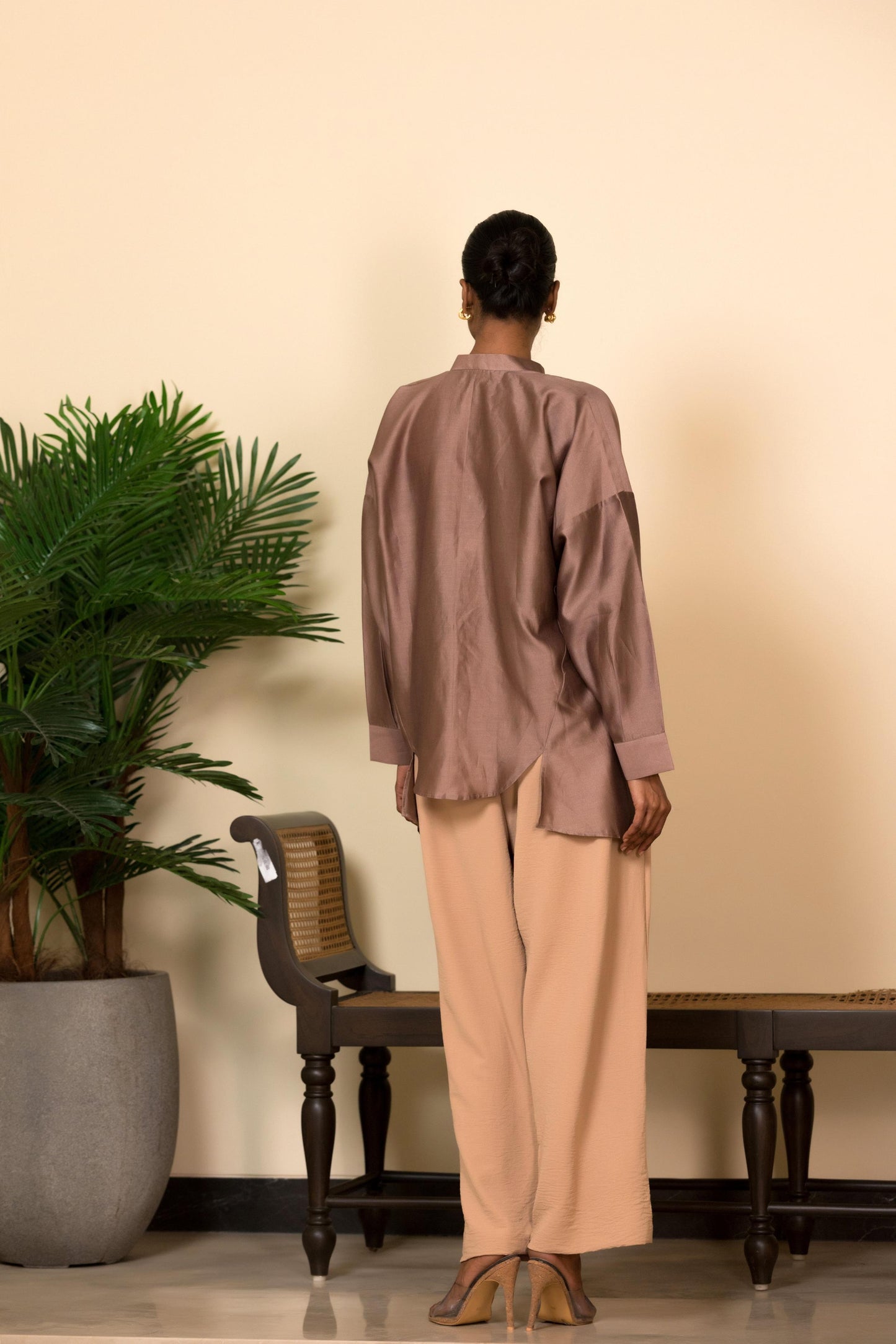 EEDA SILK SHIRT WITH GOLD BROCADE APPLIQUE