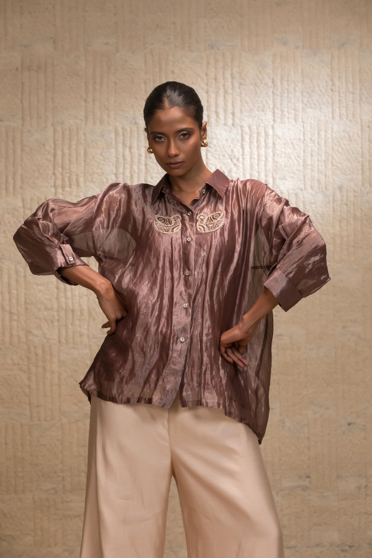 EEDA SILK STRIPED TISSUE SHIRT