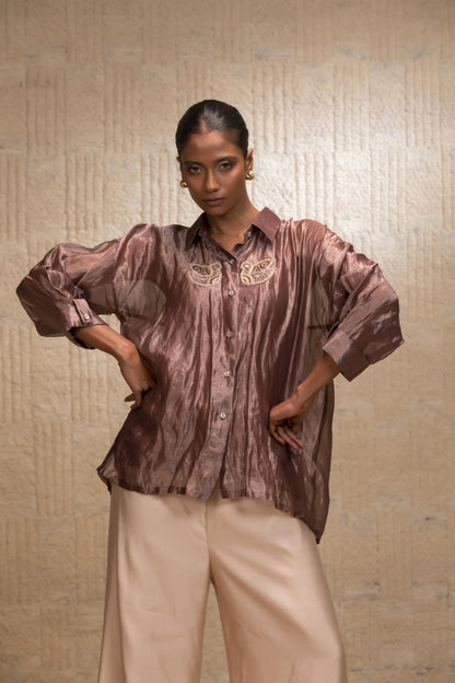 EEDA SILK STRIPED TISSUE SHIRT
