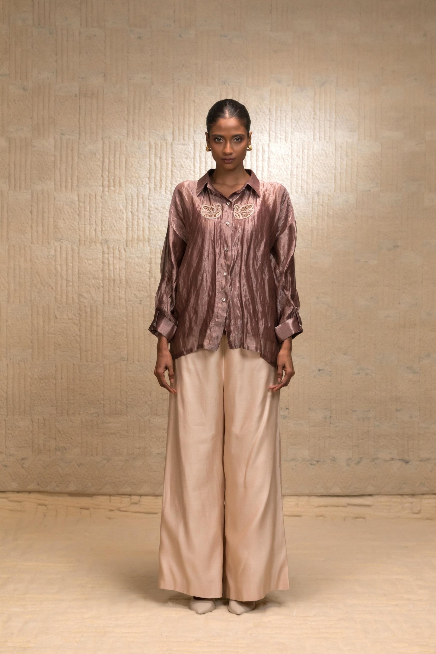 EEDA SILK STRIPED TISSUE SHIRT
