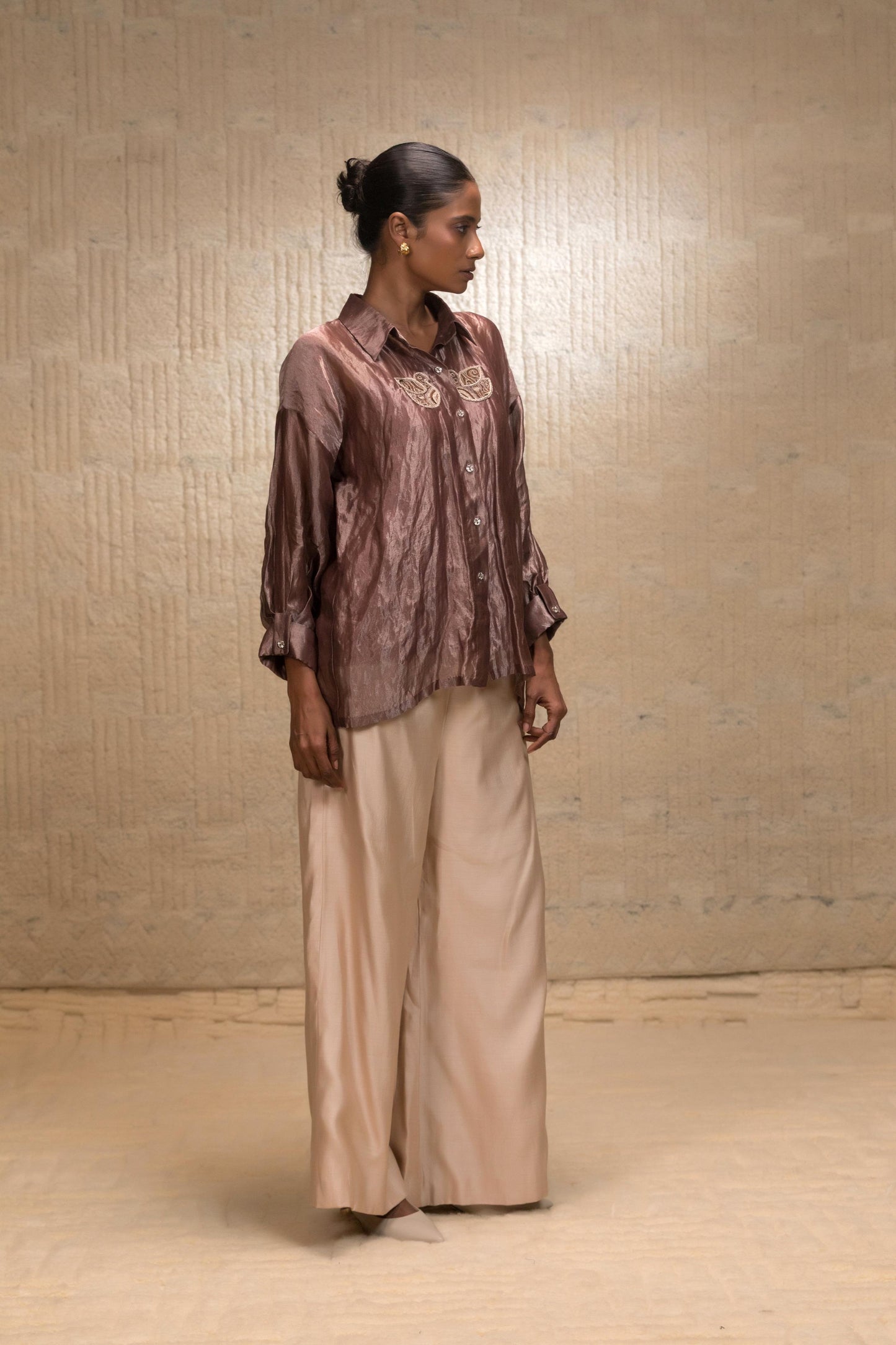 EEDA SILK STRIPED TISSUE SHIRT