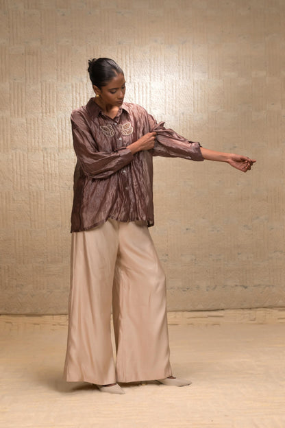 EEDA SILK STRIPED TISSUE SHIRT