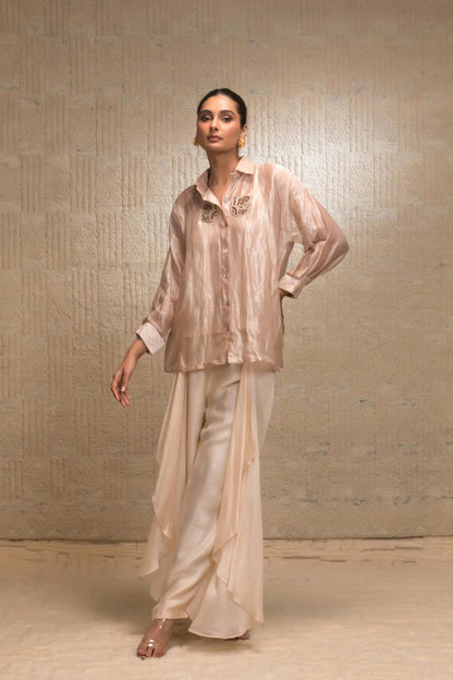 EEDA SILK STRIPED TISSUE COORD SET