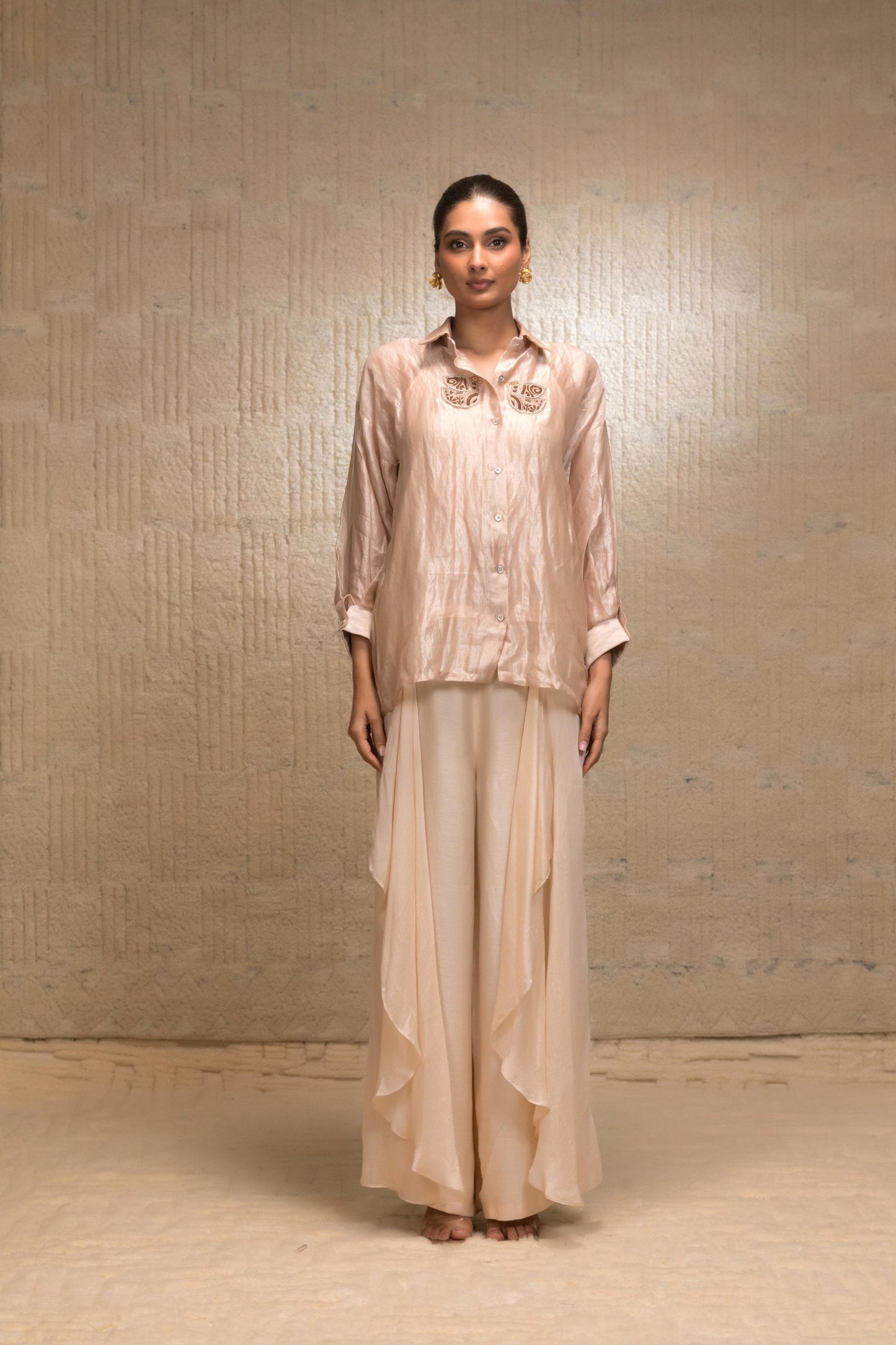 EEDA SILK STRIPED TISSUE COORD SET