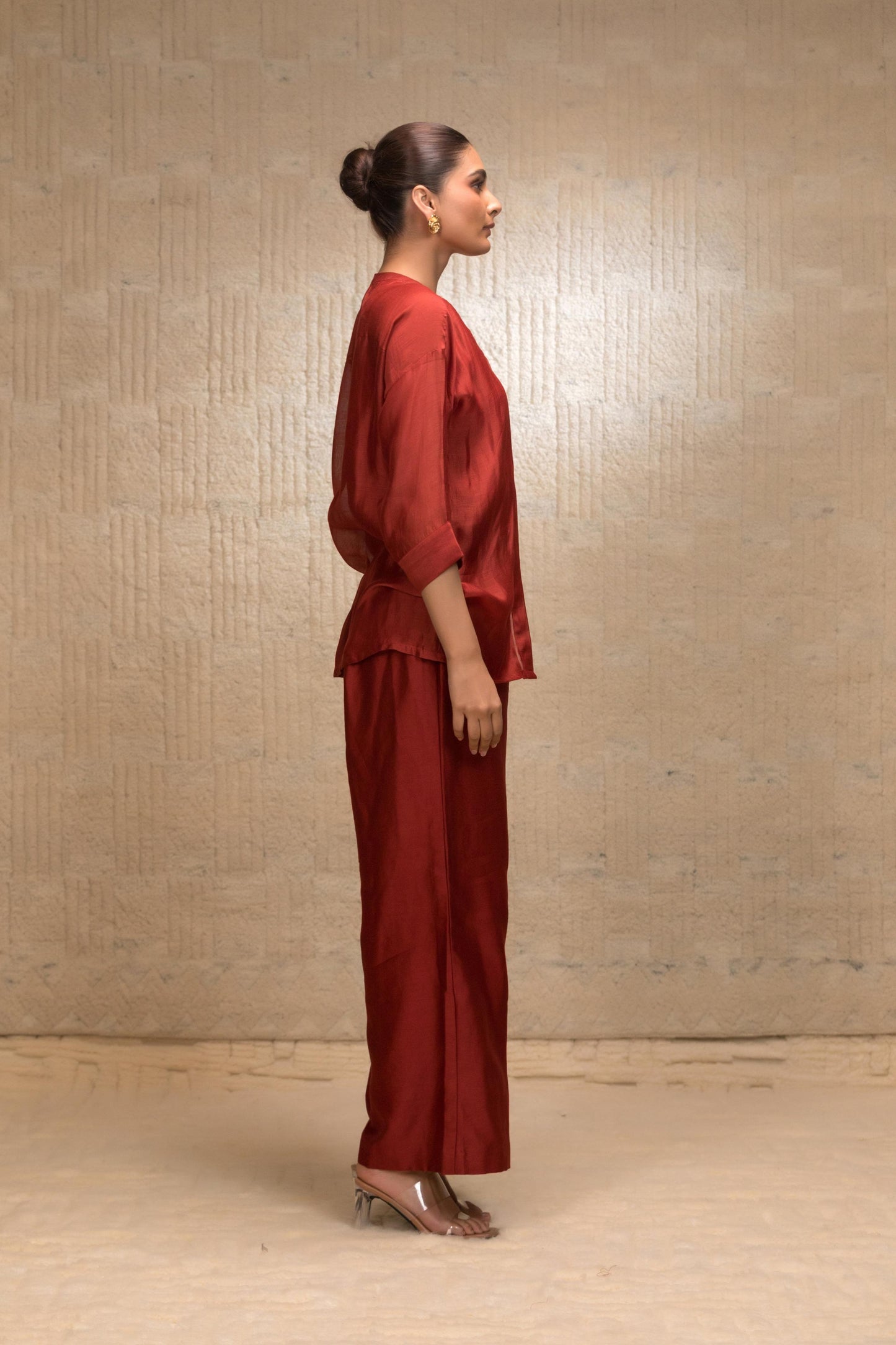 EEDA ZARDOZI TULIP COLLAR SILK SHIRTSET