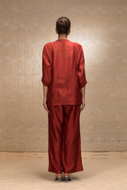 EEDA ZARDOZI TULIP COLLAR SILK SHIRTSET