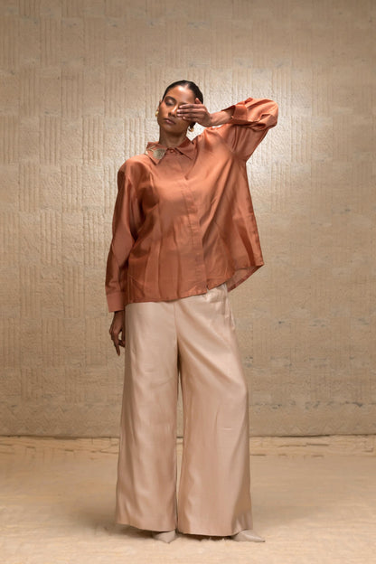 EEDA ZARDOZI TULIP COLLAR SILK SHIRT