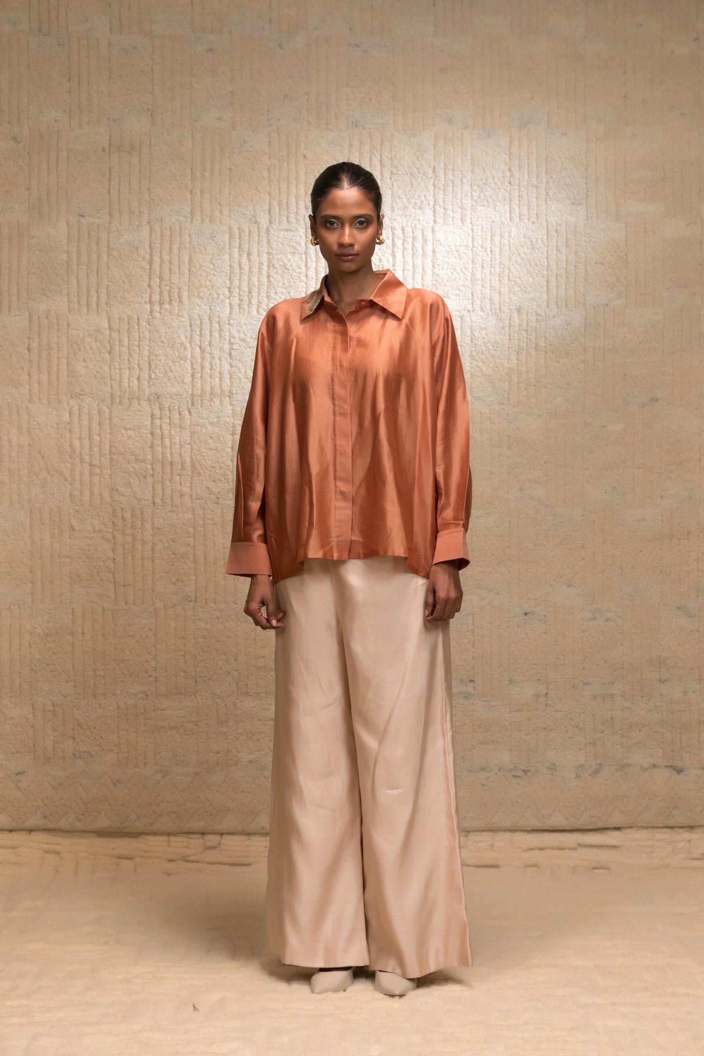 EEDA ZARDOZI TULIP COLLAR SILK SHIRT