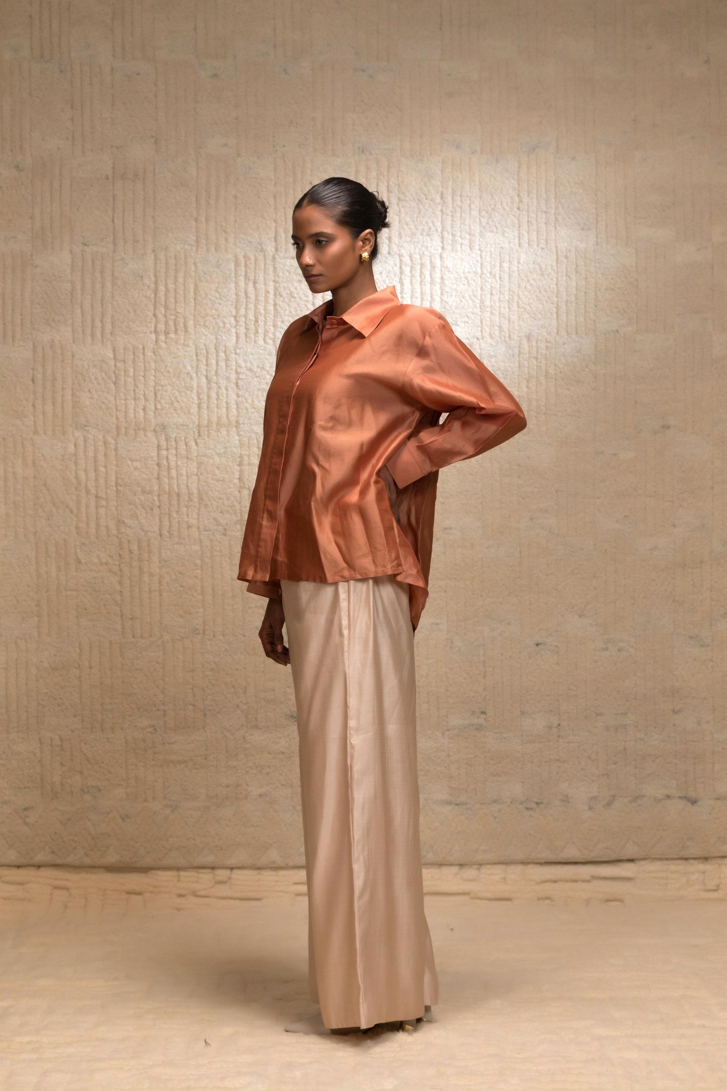 EEDA ZARDOZI TULIP COLLAR SILK SHIRT