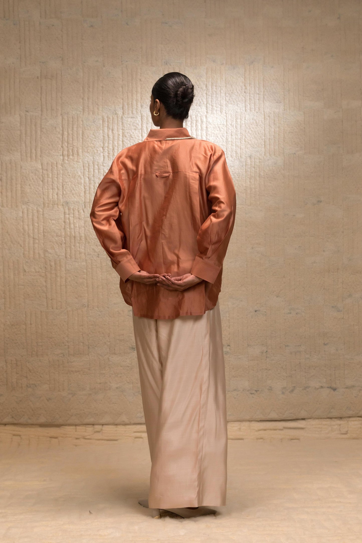 EEDA ZARDOZI TULIP COLLAR SILK SHIRT