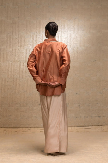 EEDA ZARDOZI TULIP COLLAR SILK SHIRT