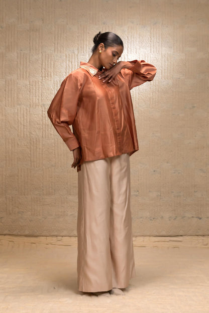 EEDA ZARDOZI TULIP COLLAR SILK SHIRT