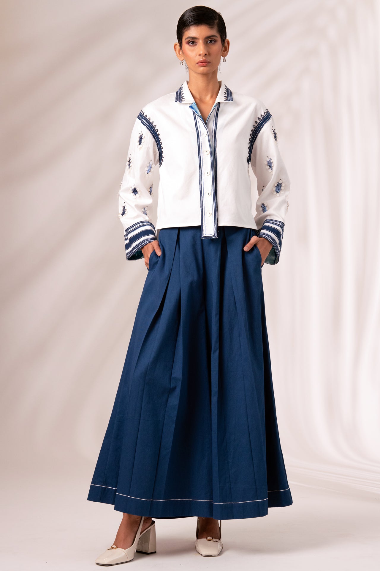 COSMO TOP & INDIGO RICO PLEATED CULOTTES CO-ORD SET