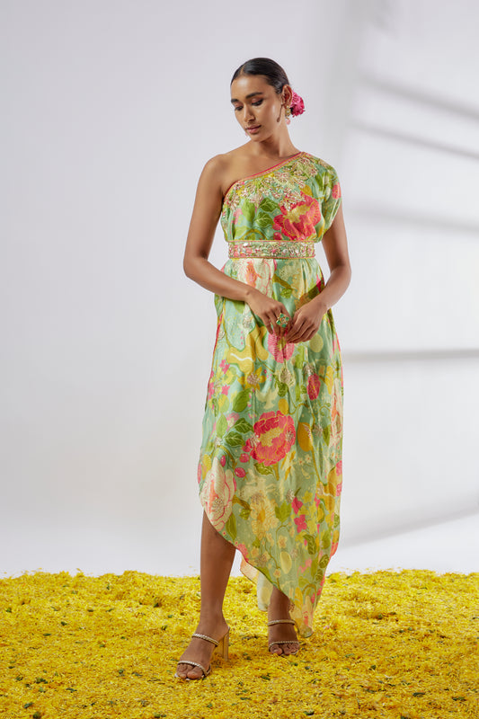 ELI ONE-SHOULDER DRESS WITH BELT