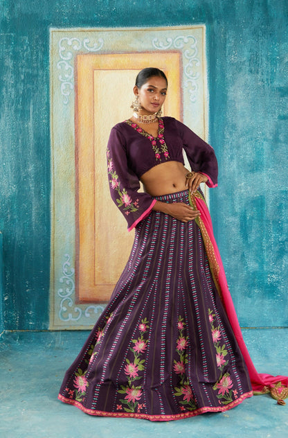 WINE LEHENGA SET