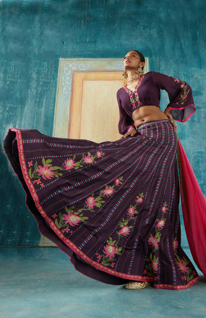 WINE LEHENGA SET