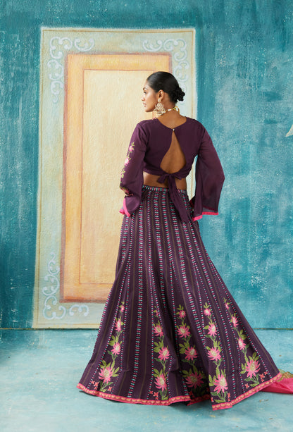 WINE LEHENGA SET