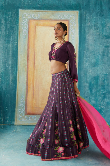 WINE LEHENGA SET