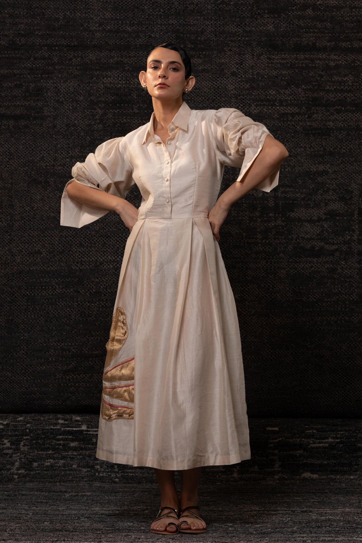 GULNAAR FLORAL PLEATED DRESS
