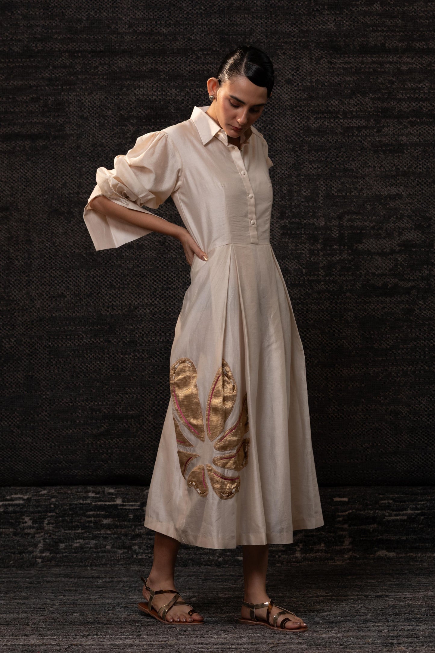 GULNAAR FLORAL PLEATED DRESS