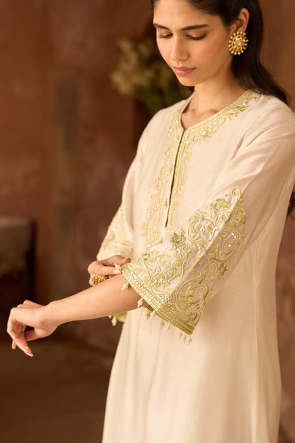 HANI - DAISY IVORY WITH MINT GREEN A-LINE KURTA WITH SALWAR AND DUPATTA