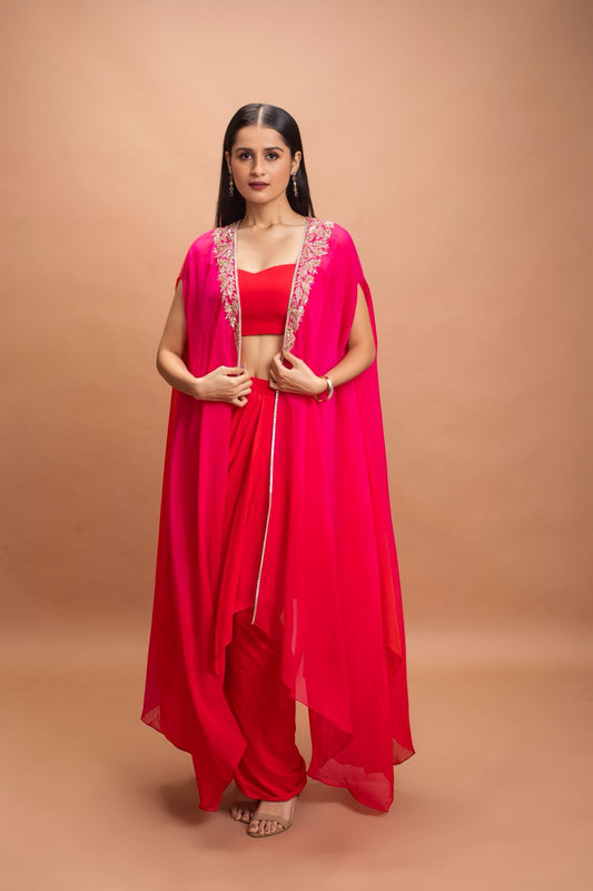 RED & PINK SHADED SKIRT SET
