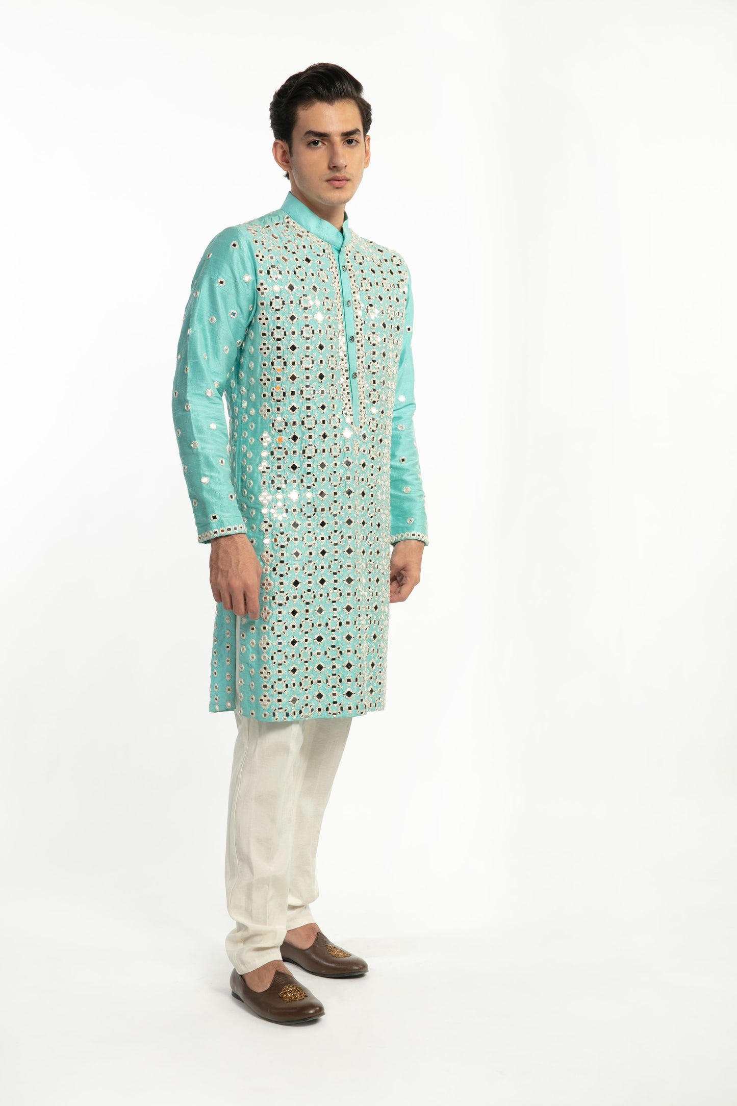 AQUA BLUE EMBELLISHED KURTA