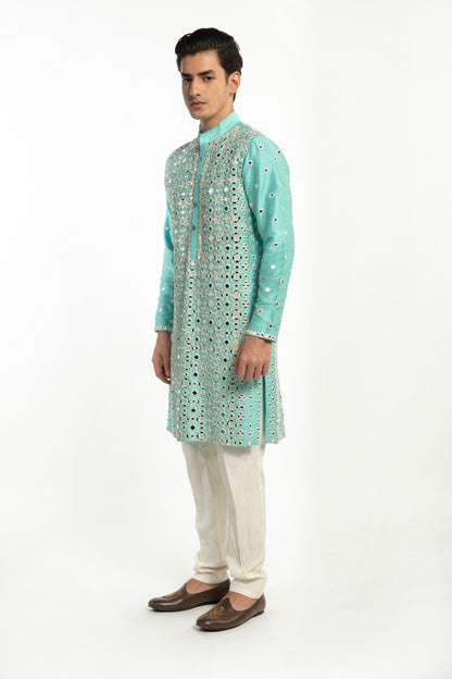 AQUA BLUE EMBELLISHED KURTA