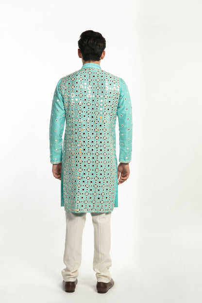 AQUA BLUE EMBELLISHED KURTA