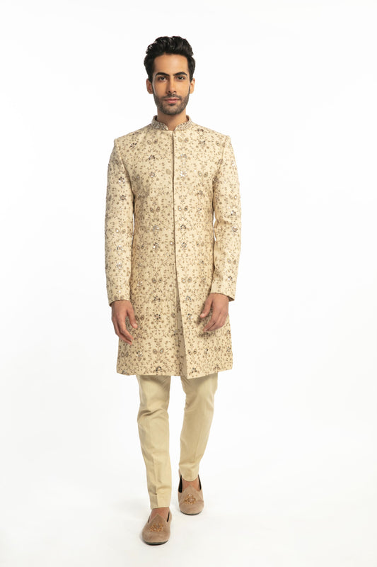 BEIGE EMBELLISHED SHERWANI SET