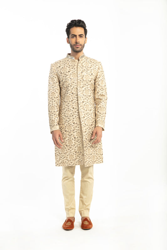 BEIGE EMBELLISHED SHERWANI SET