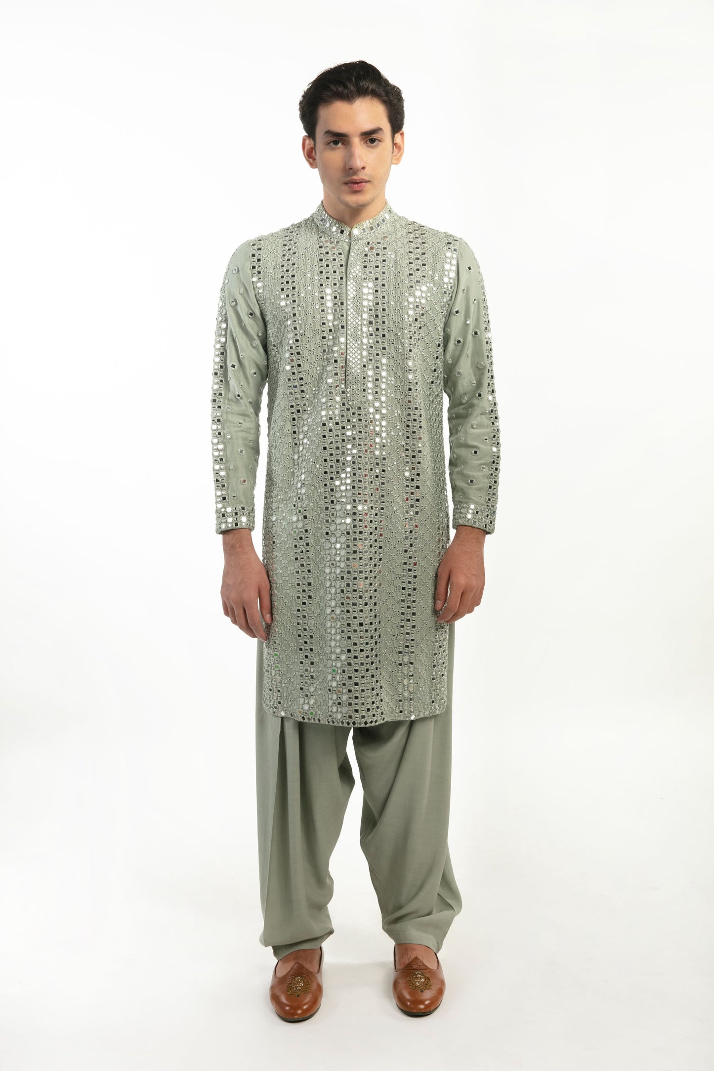 SAGE GREEN EMBELLISHED KURTA