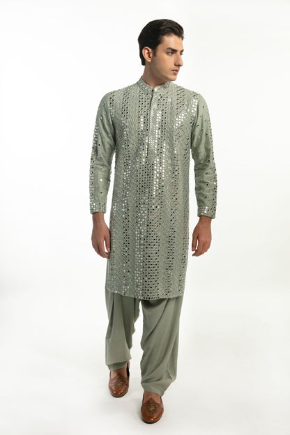 SAGE GREEN EMBELLISHED KURTA