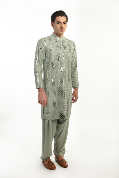 SAGE GREEN EMBELLISHED KURTA