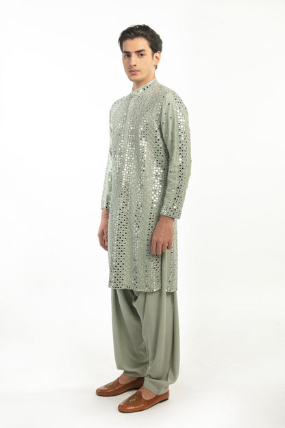 SAGE GREEN EMBELLISHED KURTA