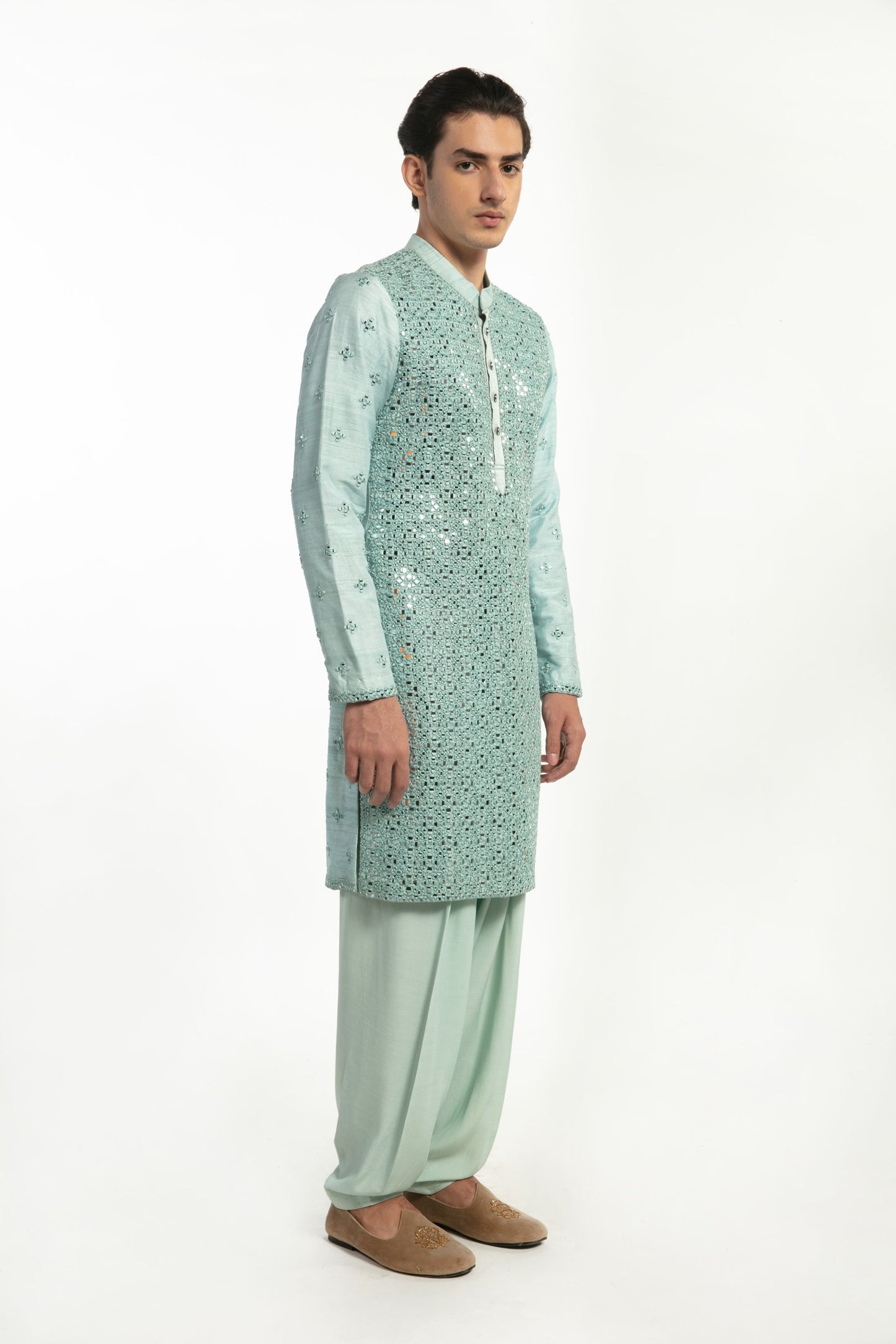 POWDER BLUE EMBELLISHED KURTA