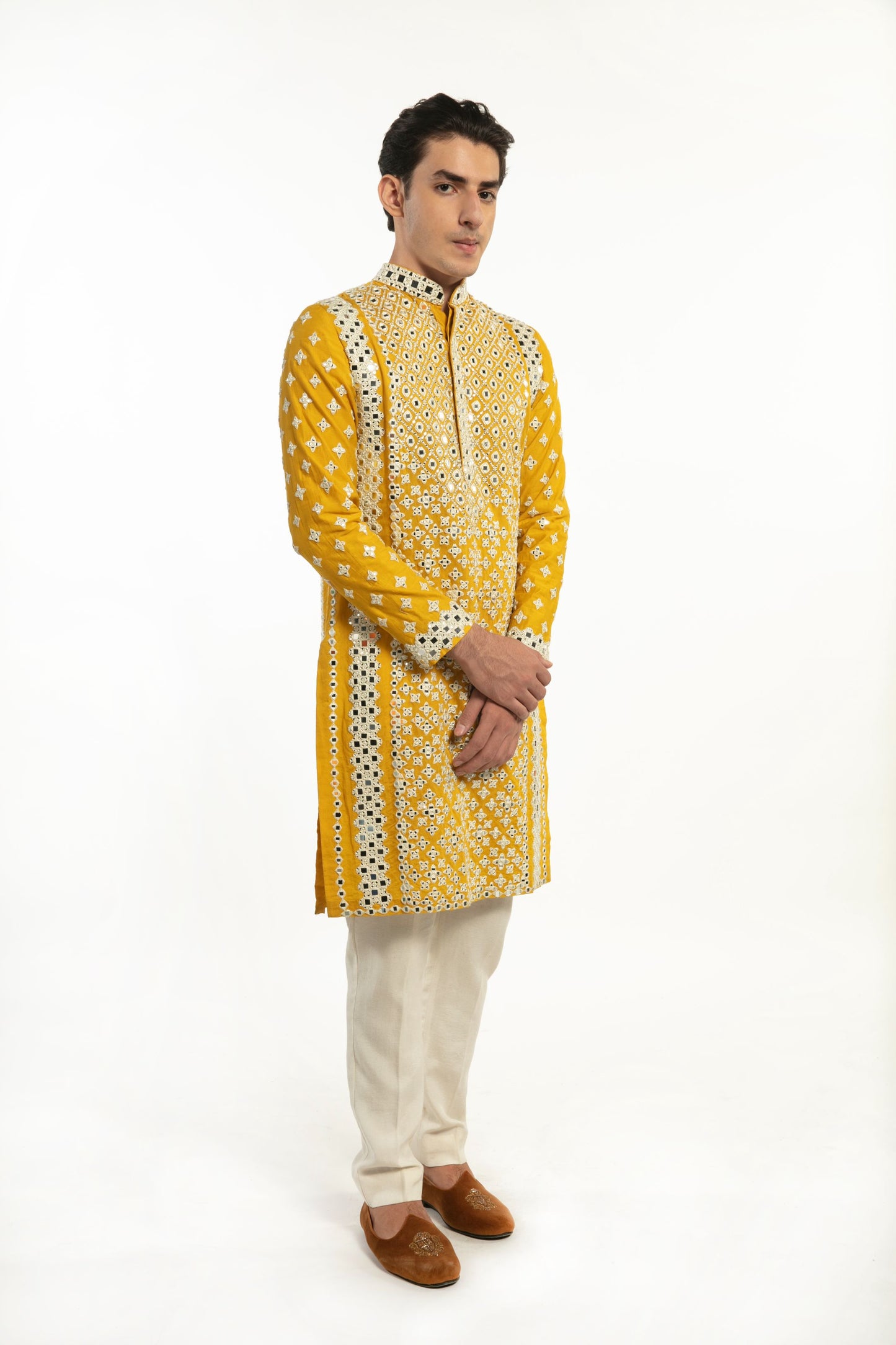 YELLOW EMBELLISHED KURTA