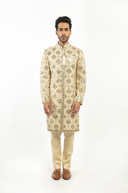 BEIGE EMBELLISHED SHERWANI SET